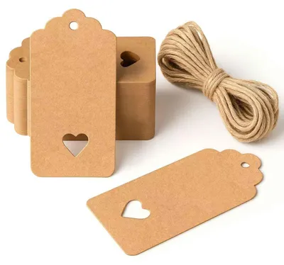 Produktbild von Geschenkanhänger Geschenketiketten Papieranhänger - 6 x 5 cm - 50 Stück - Braun mit Jute-Band - Für Hochzeit und Weihnachten