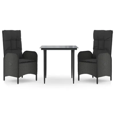 Produktbild von vidaXL 3-tlg. Garten-Essgruppe mit Kissen Schwarz Poly Rattan