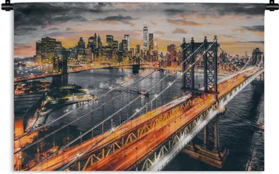 Produktbild von MuchoWow® Wandteppich Wandbehang New York - Sonnenuntergang - Orange 60x40 cm Tapisserie Dekoration Wandtuch - Wanddekorationen