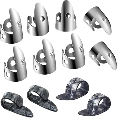 Produktbild von INF 12er-Pack Gitarren-Fingerplektren, silberner Fingerschutz für Gitarre, Ukulele