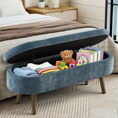 Produktbild von STILVORA Aufbewahrungsbank aus Chenille-Stoff mit 20L Stauraum, Schuhbank mit Holzbeinen und Massivholzrahmen, Sitzbank für Schlafzimmer Wohnzimmer und Flur