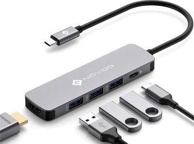 Produktbild von NOVOO USB-C Hub Adapter MacBook Pro/Air M1 Adapter mit 4K HDMI,100W PD, 3x USB 3.0 Anschlüsse Aluminium Multiport Hub Power Station