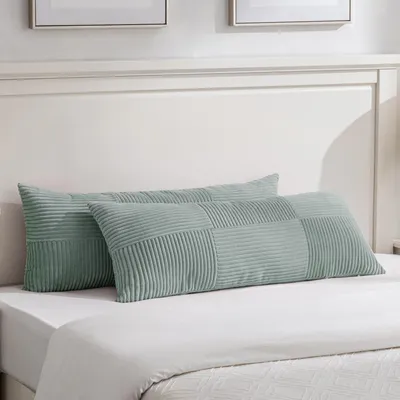 Produktbild von Set mit 2 graublauen Kissenbezügen, 40 x 145 cm, weich, moderne Dekokissenbezüge, Sofakissen, Boho-Dekoration für Sofa, Schlafzimmer, Wohnzimmer, Bett