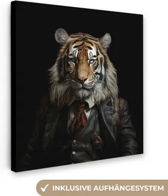 Produktbild von MuchoWow® - Leinwandbilder - Tiger - Porträt - Schwarz - Tier - Braun, Wandbild, Wanddeko Bilder Wohnzimmer, 90x90cm