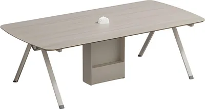Image de Table de conférence moderne beige avec espace de rangement et multiprise intégrée