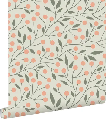 Produktbild von ESTAhome Tapete Blumenmuster Graugrün und Pfirsichrosa 53 cm x 10.05 m