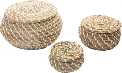 Produktbild von Stück gewebte Seegraskörbe, Weiden-Rattan-Aufbewahrungskörbe, runde Box, Picknickkörbe, Wäschekörbe mit Deckel