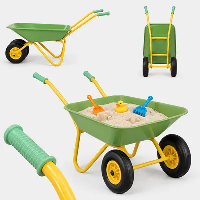 Imagen del producto de Relaxdays, carretilla para niños, con mangos antideslizantes, dimensiones: 43 x 74 x 36 cm, material: metal y plástico, carretilla infantil, color verde claro, Imagen generada por IA