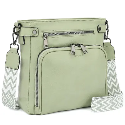Produktbild von Schultertasche Handtasche damen mittelgroß Umhängetaschen crossbody bag Retro leder Polyurethandamentaschen mit breitem gurt handtaschen (Hellgrün)