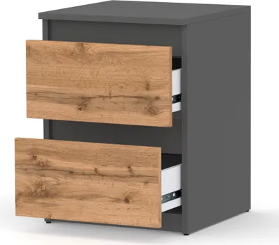 Produktbild von STIV Möbel | Nachttisch Grau Matt/Eiche Wotan 40x40x53,5 cm | 2 Schubladen | Großer Nachtschrank | Naturdekor & moderne Optik
