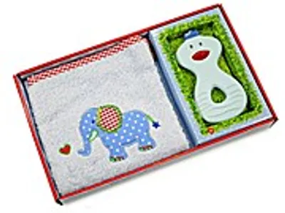 Produktbild von Geschenkset Waschhandschuh/Beißring blau