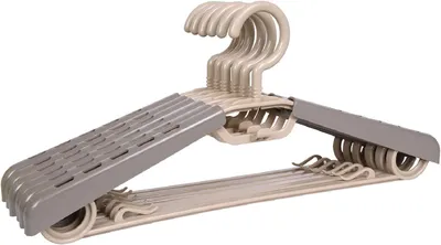 Obrázek produktu pro Sada 6 extra širokých plastových ramínek (38,1–58,4 cm) s otočnými háčky, úspora místa – hnědá