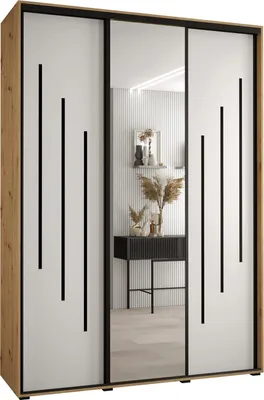 Produktbild von MEBLE KRYSPOL Cannes 9 Schrank mit 3 Schiebetüren - 205,2x180x45 cm - Artisan Weiß Schwarz