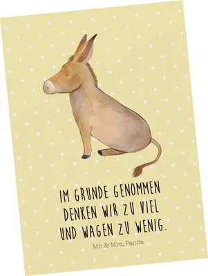 Produktbild von Mr. & Mrs. Panda Ansichtskarte Esel - Gelb Pastell - Geschenk, Kunstkarten, Positive Gedanken, Mut, Zuversicht, Grußkarte, Ansichtskarten, Ziel, Postkarte, einzelkarte