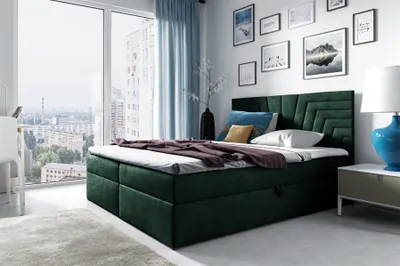 Produktbild von Boxspringbett Schlafzimmerbett 200x200cm LAZARO Nr4 Flaschengrün inkl Bettkasten