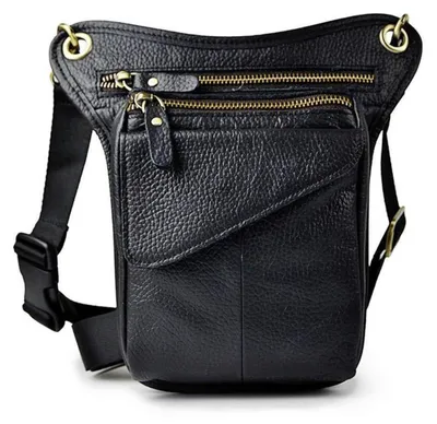 Produktbild von Leder Hüfttasche Bauchtasche Herren Damen Motorrad Fahrrad Outdoor Schwarz