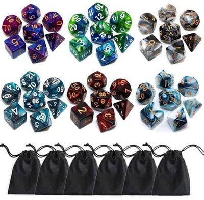 Produktbild von Polyhedral DND Würfel Set aus 6 - D4, D6, D8, D10, D12, D20 für Rollenspiel Spiele
