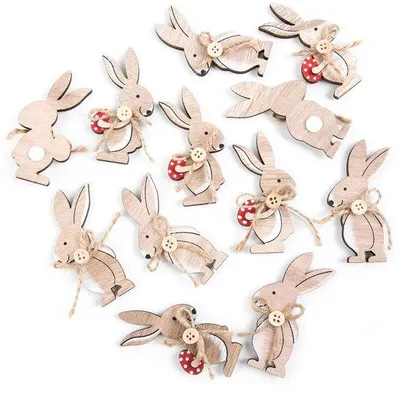 Zdjęcie produktu dla Drewniane mini króliczki – dekoracja wielkanocna – wysokość 8,5 cm – 12 sztuk