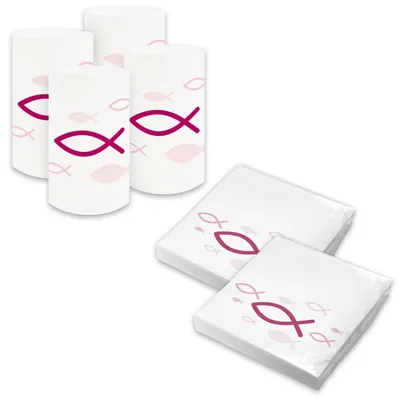 Produktbild von itenga 6x Windlicht + 40x Servietten - Fisch - weiß pink