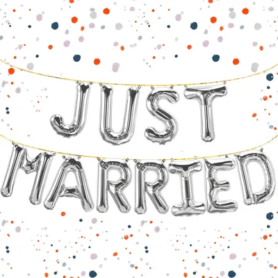 Produktbild von Folienballon Schriftzug Just Married, Silber, ca. 40 cm für Luftbefüllung