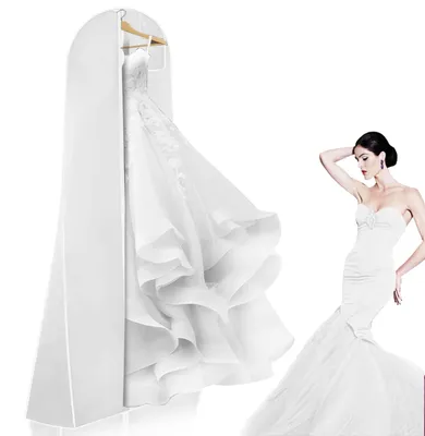 Produktbild von Kleidersack - Atmungsaktive Schutzhülle mit Reißverschluss - Für Brautkleider Abendkleider und lange Mäntel - Weiß 180 cm