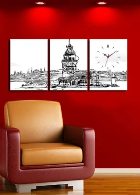 Produktbild von Opviq, 3P3040CS- CLA3602, Bunt, Wanduhren, 96 x 40 cm, 100% Wildleder -Leinwand