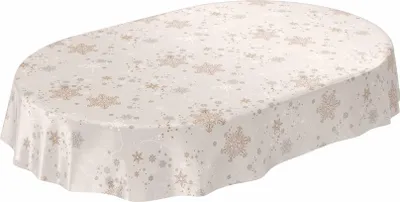 Produktbild von Tischdecke Wachstuch Weihnachten Beige Robust Wasserabweisend Oval Breite 140 cm Länge 180 cm