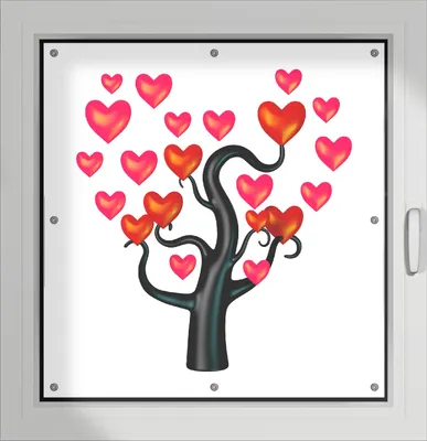 Produktbild von Wallario Lichtschutzbild, Dekorativer Sichtschutz Sonnenschutz 96 x 93 cm mit Motiv: Comic Baum mit Herzen - Verdunklung ohne Bohren