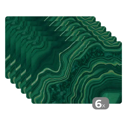 Obrázok produktu pre MuchoWow® Podložky Sada 6 podložiek Umývateľné podložky 30x45x0.3cm Mramor - čierna - zlatá Podložka pod stôl Nekĺzavá a odolná voči teplu