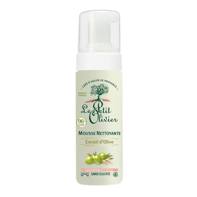 A bottle of facial cleansing foam with olive extract.