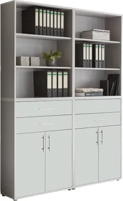 Produktbild von Aktenschrank TABOR 20 in lichtgrau / weiß matt, Schrankwand, Büroschrank, Metallgriffe