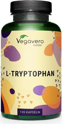 Produktbild von Vegavero L-Tryptophan | 120 Kapseln | 500 mg L-Tryptophan pro Kapsel | Reinheit von 99,5% | aus Fermentation | vegan