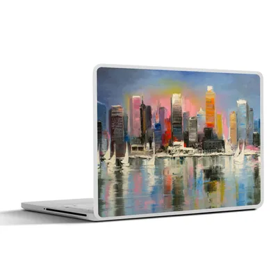 Produktbild von MuchoWow® Laptop Aufkleber Sticker Cover Gemälde - Öl - Skyline - Wasser 31x22.5 cm - Laptop-Deko