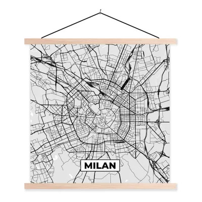 Produktbild von MuchoWow® Textilposter Mailand - Stadtplan - Schwarz und weiß - Karte 120x120 cm mit holzfarbenen Rahmen - Textil-Poster