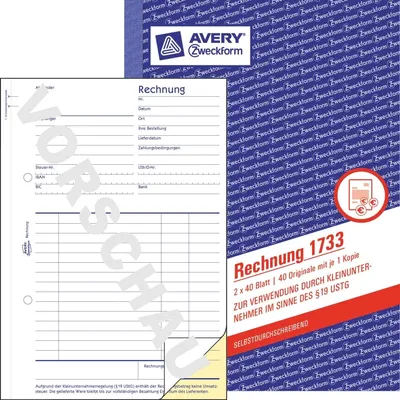 Produktbild von Rechnung Kleinunternehmer selbstdurchschreibend A5 2x40 Blatt Packung mit 10 Stück