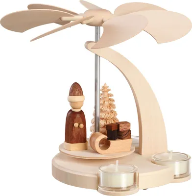 Produktbild von 1-stöckige Pyramide Weihnachtsmann mit Schlitten natur (18cm) von Seiffener Volkskunst