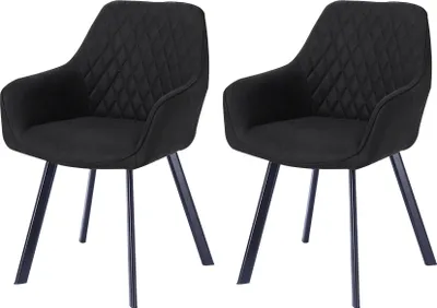 Produktbild von SalesFever Polsterstuhl 2er Set mit Armlehnen | Bezug Microfaser | Gestell Metall schwarz | Rautensteppung im Rückenbereich | B 56,5 x T 63 x H 83 cm | anthrazit