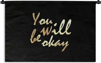 Produktbild von MuchoWow® Wandteppich Wandbehang Zitat - Motivation - Gold - Schwarz 150x100 cm Tapisserie Dekoration Wandtuch - Waschbar - Tapisserien - Wand-Decke