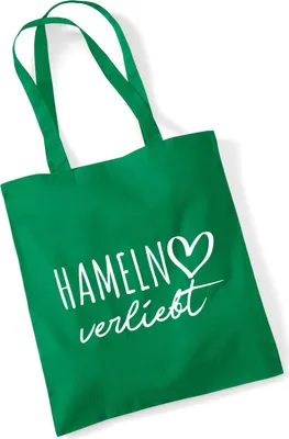 Produktbild von Huuraa Jutebeutel Hameln verliebt 10 Liter Kelly Green Baumwolle Tasche Geschenkidee