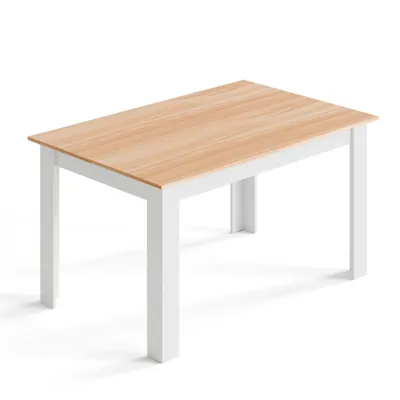 Image de Table à manger Mondeer 138 x 90 x 75 cm, chêne et blanc