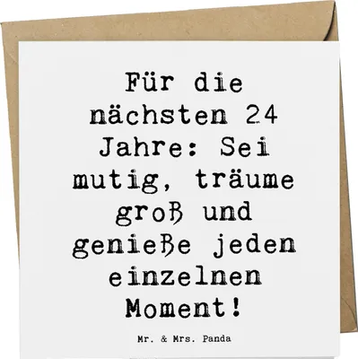 Produktbild von Mr. & Mrs. Panda Glückwunschkarte Spruch 24. Geburtstag Mutig Träumen - Weiß - Geschenk, Happy Birthday, anlasskarte, Glückwünsche, Grußkarte, Geburtstagsgeschenk, Alter