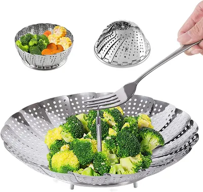 Produktbild von Dampfgarer-Einsatz Edelstahl 1 Stück, Verstellbarer Dampfkorb Für Verschiedene Topfgrößen, Ideal Zum Dämpfen Von Gemüse Und Lebensmitteln