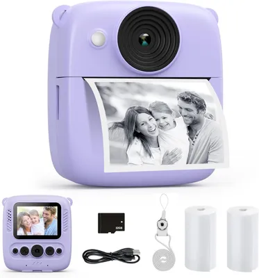 Produktbild von Kinderkamera Sofortbildkamera,48MP Sofortbildkamera mit 32GB Karte & Druckpapier, 1080P Digitalkamera Kinder,Geschenke für Jungen & Mädchen 3-12 Jahre
