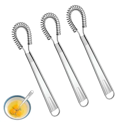 Produktbild von Spiralbesen Set - 3-teilig aus Edelstahl - Zum Rühren Schlagen und Mischen - Mini-Schneebesen für Backen und Getränke