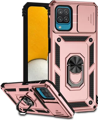 Image de Étui pour Samsung Galaxy A12 étui double couche avec couvercle coulissant pour l'appareil photo et anneau de support Rose