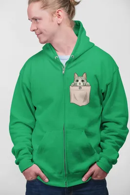 Produktbild von D&B Uni Hoodie ZIPPO00009 Cute Cat Grün-Größe XL