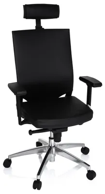 Bürostuhl aus Leder, schwarz, ergonomisch, höhenverstellbar
