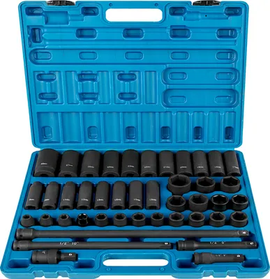 Produktbild von SucceBuy 1/2 Zoll Schlag-Steckschlüsselsatz 43-teilig, metrisches Standard- und tiefes Steckschlüssel-Sortiment, 6-Kant-Antriebs-Steckschlüsselsatz 9-30 mm für den Einsatz im Automobilbereich