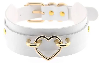 Produktbild von Choker-Halskette - Gothic Choker - Verstellbare Größe - Weiß mit goldenem Herz - Kunstlederkette - Perfekt für Punk-Rock-Look - Damenaccessoire