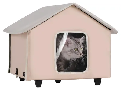 Productafbeelding van VEVOR Verhoogd, verwarmd kattenhuis, kattenkooi voor buiten met instelbare temperatuur en timer, inklapbare kattenkooi gemaakt van 600D Oxford-stof met een verwarmd kussen